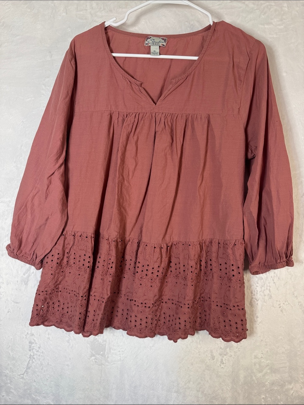 Studio West Dusty Rose Eyelet Hem Tunic XL